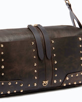 Keeper Bag medium shoulder bag in cloud leather with patches and studs - Dark Red | Pinko