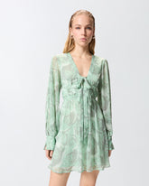 Abito corto con stampa rose e fiocco -  | Pinko