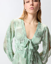 Krótka sukienka z nadrukiem w róże i z kokardą -  | Pinko