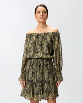 Vestito corto off-shoulders con stampa cachemire -  | Pinko