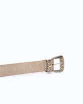 Suede belt with Texan details, 3 cm - Beige | Pinko