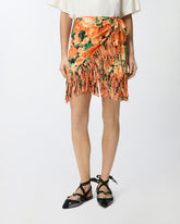 Gonna corta con frange e stampa Botanic Garden -  | Pinko