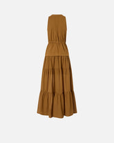 Abito lungo in cotone con balza e nastri -  | Pinko