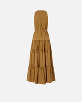 Abito lungo in cotone con balza e nastri -  | Pinko