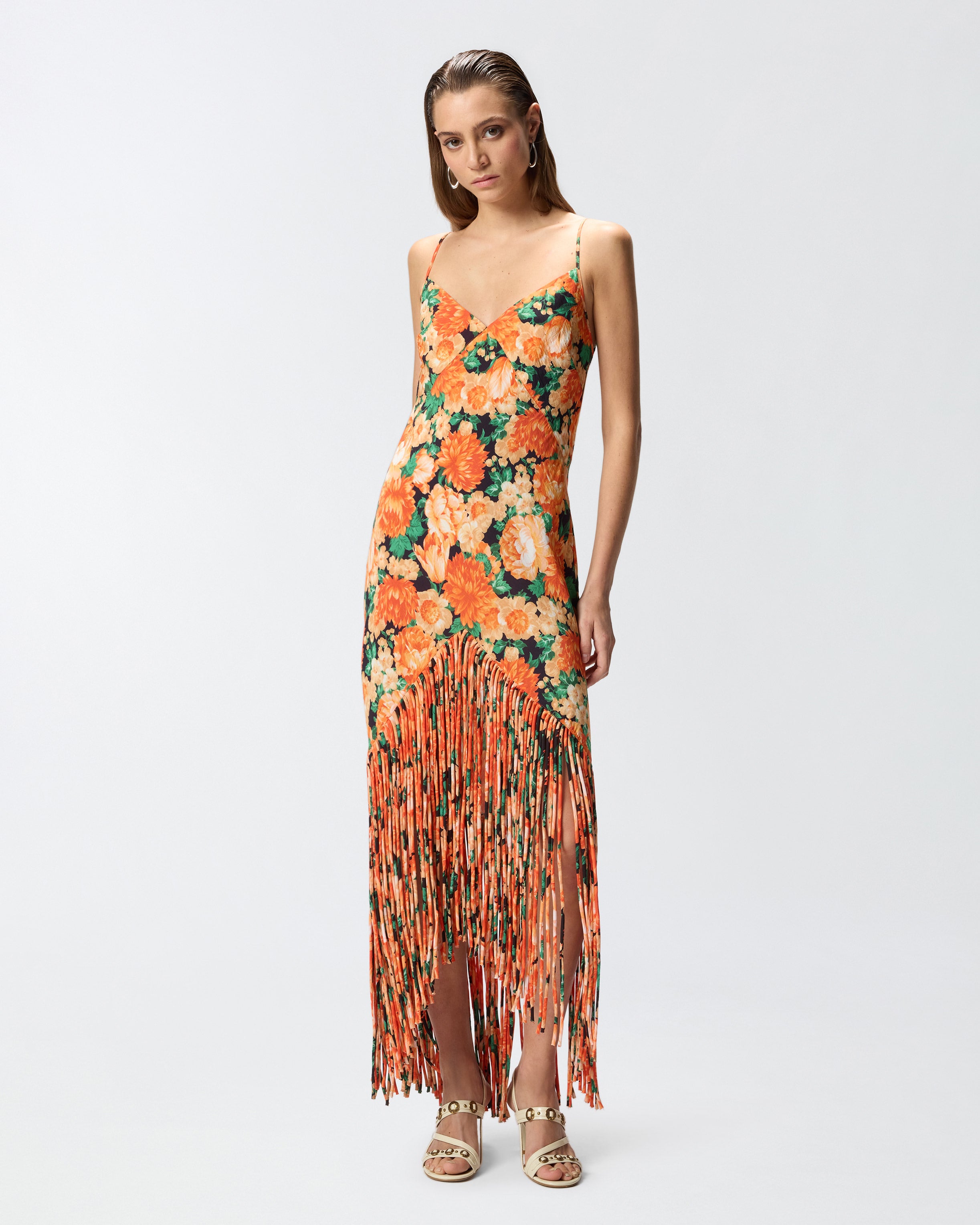 Long dress with fringing and Botanic Garden print Long dress with fringing and Botanic Garden print