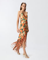 Long dress with fringing and Botanic Garden print -  | Pinko
