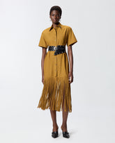 Long shirt dress with fringing and metallic details -  | Pinko