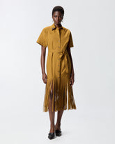 Long shirt dress with fringing and metallic details -  | Pinko