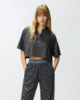 Cropped mesh polo shirt with mirror detail -  | Pinko