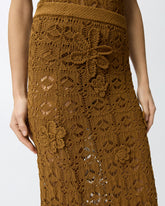Crochet-effect midi skirt with appliqué flowers -  | Pinko