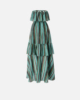 Long muslin dress with brushed striped print -  | Pinko