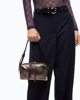 Mini crossbody Boston bag in laminated snake-print leather -  | Pinko