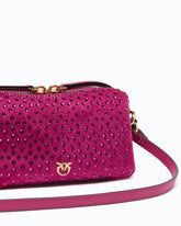 Fully rhinestoned mini suede-effect crossbody Boston bag -  | Pinko