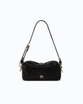 Fully rhinestoned mini suede-effect crossbody Boston bag - Black | Pinko
