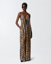 Langes Neckholder-Kleid mit Animalier-Print -  | Pinko