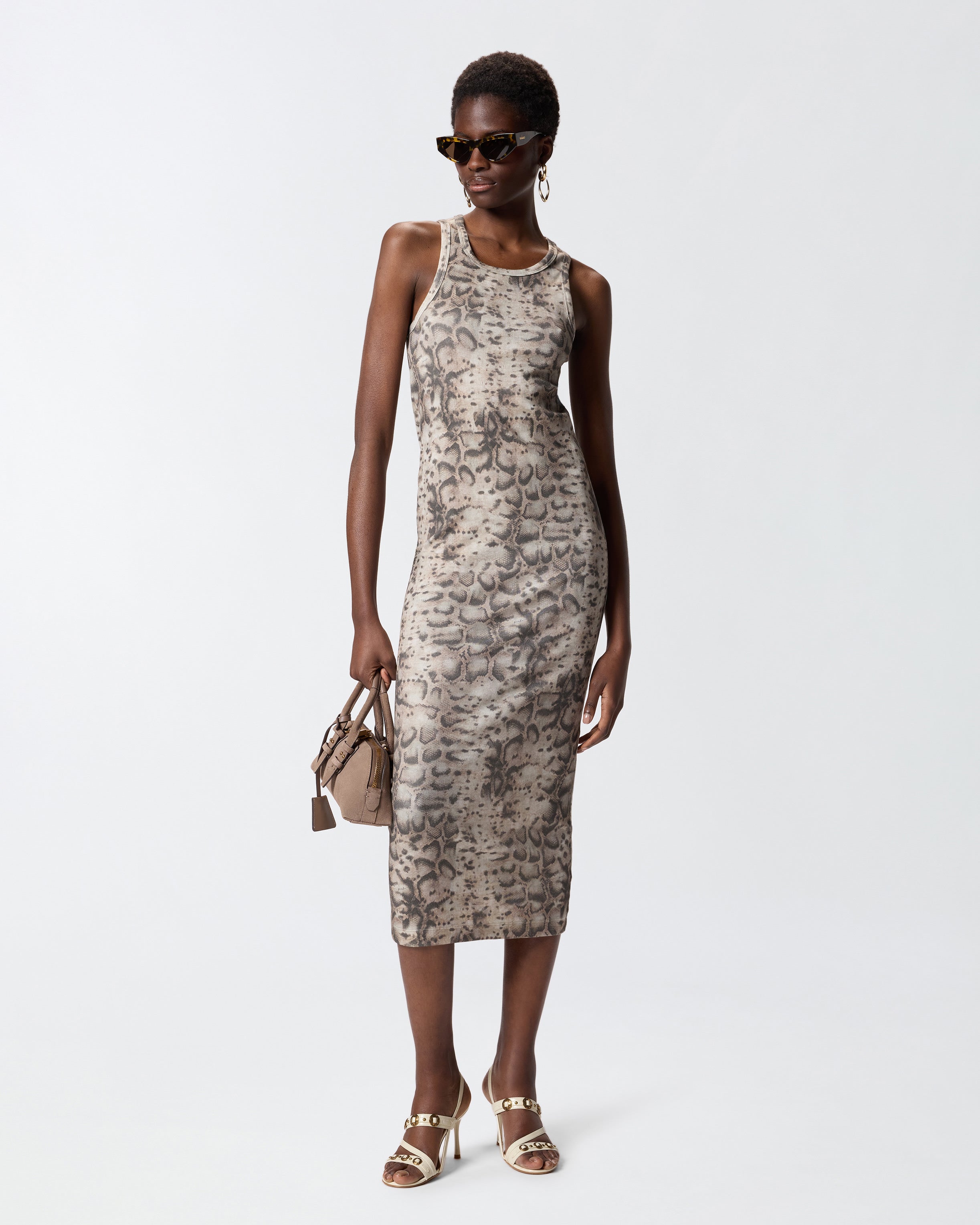 Ribbed slim-fit midi dress with snake print | Pinko Ribbed slim-fit midi dress with snake print | Pinko