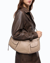 Pocket Body Bag medium shoulder bag in new biker leather with pockets - Beige | Pinko