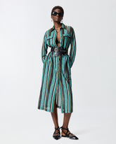 Abito chemisier midi in cotone con righe effetto pennellato -  | Pinko