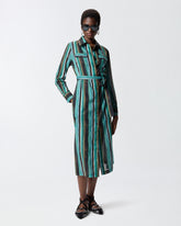 Abito chemisier midi in cotone con righe effetto pennellato -  | Pinko