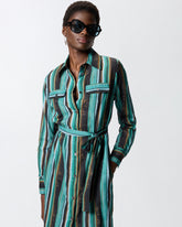 Abito chemisier midi in cotone con righe effetto pennellato -  | Pinko