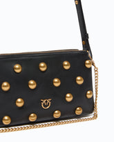 Borsa a tracolla Mini Double Bag in pelle con maxi borchie - Nero | Pinko