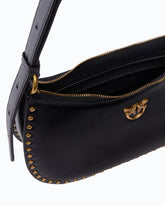 Mini Half Moon shoulder bag in new biker leather with mini studs - Black | Pinko
