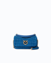 Borsa a tracolla Mini Love Bag Click Soft Horizontal in pelle stampa coccodrillo - Blu scuro | Pinko