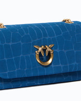 Borsa a tracolla Mini Love Bag Click Soft Horizontal in pelle stampa coccodrillo - Blu scuro | Pinko