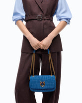 Borsa a tracolla Mini Love Bag Click Soft Horizontal in pelle stampa coccodrillo - Blu scuro | Pinko