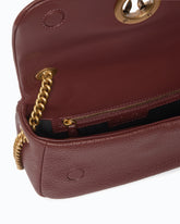 Mini Love Bag Click Soft Horizontal crossbody bag in full-grain leather - Dark Red | Pinko