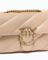 Sac à bandoulière Mini Love Bag Puff en cuir nappa matelassé avec boucle bijou - Beige | Pinko