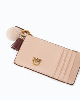 Tarjetero de piel con borla y pompón - Rosa | Pinko