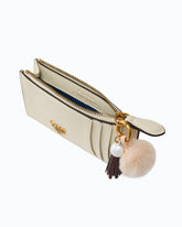 Leather card holder with tassel and pompom - White | Pinko