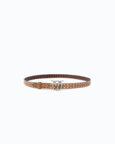 Glossy leather belt with Love Birds buckle and studs, 2 cm - Beige | Pinko