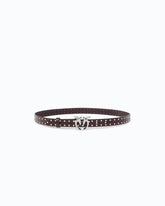 Glossy leather belt with Love Birds buckle and studs, 2 cm - Brown | Pinko