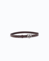 Glossy leather belt with Love Birds buckle and studs, 2 cm - Brown | Pinko