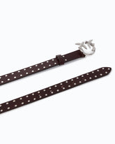 Glossy leather belt with Love Birds buckle and studs, 2 cm - Brown | Pinko