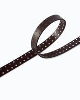 Glossy leather belt with Love Birds buckle and studs, 2 cm - Brown | Pinko