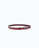 Glossy leather belt with Love Birds buckle and studs, 2 cm - Purple | Pinko