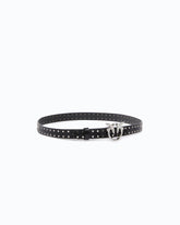 Cintura in pelle lucida con fibbia Love Birds e borchie 2 cm - Nero | Pinko