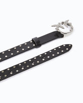 Cintura in pelle lucida con fibbia Love Birds e borchie 2 cm - Nero | Pinko