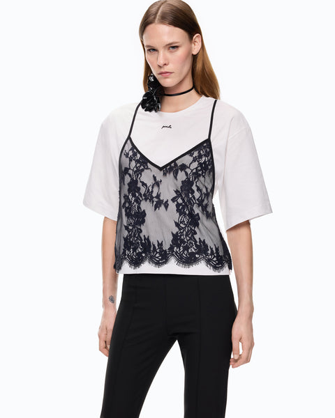 T-shirt con top in pizzo