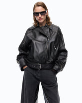 Giacca biker stile chiodo in nappa con borchie