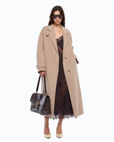 Coat in double-layered wool-blend cloth with belt -  | Pinko