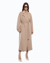 Coat in double-layered wool-blend cloth with belt -  | Pinko