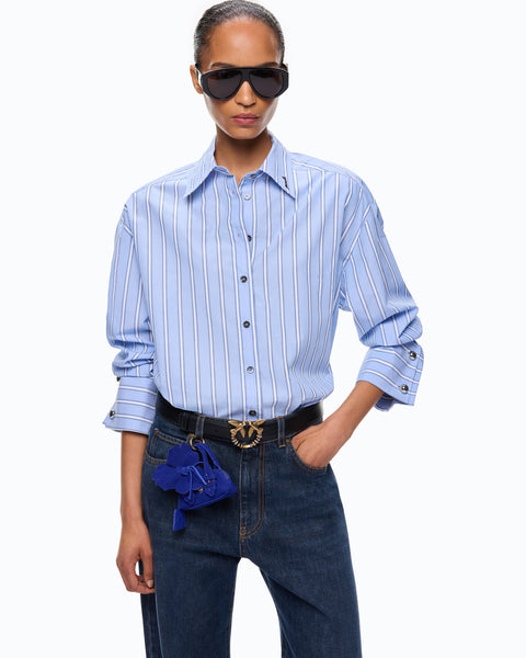 Camicia a righe in popeline con polsini gioiello