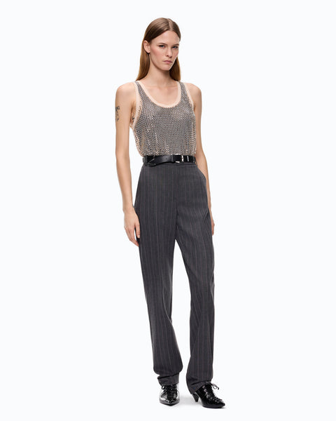 Pantaloni a sigaretta gessati in misto lana stretch