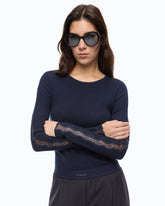 Maglia a costine con pizzo