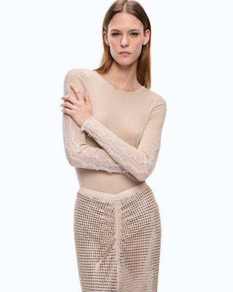 Maglia a costine con pizzo