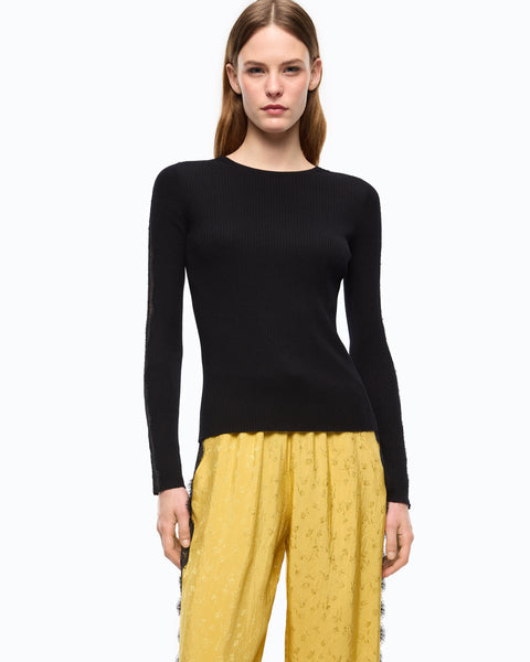 Maglia a costine con pizzo